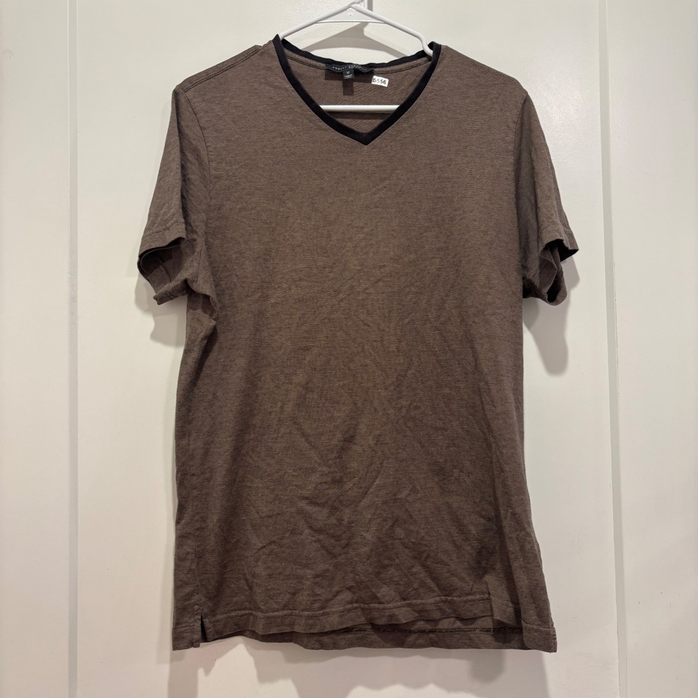 Robert Barakett Mens Brown Striped V-Neck Short Sleeve T-Shirt Size M
